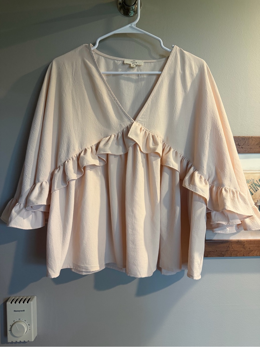 entro Blush Pink Ruffle V-Neck Tunic